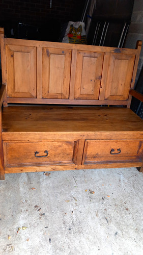 Antique settle bench with - antique, settle.